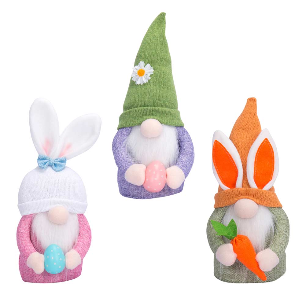 3 Stück Ostern Deko Wichtel Osterhasen Zwerg mit Eiern als Geschenk